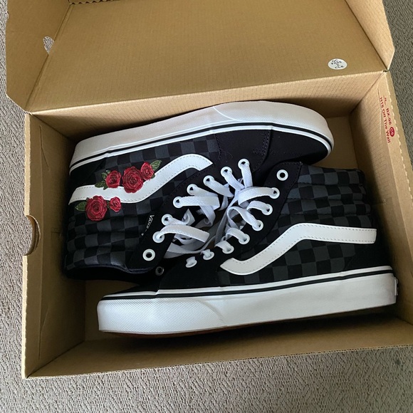 Vans Shoes - Rose Embroidery Black womens high top vans Size 8.0